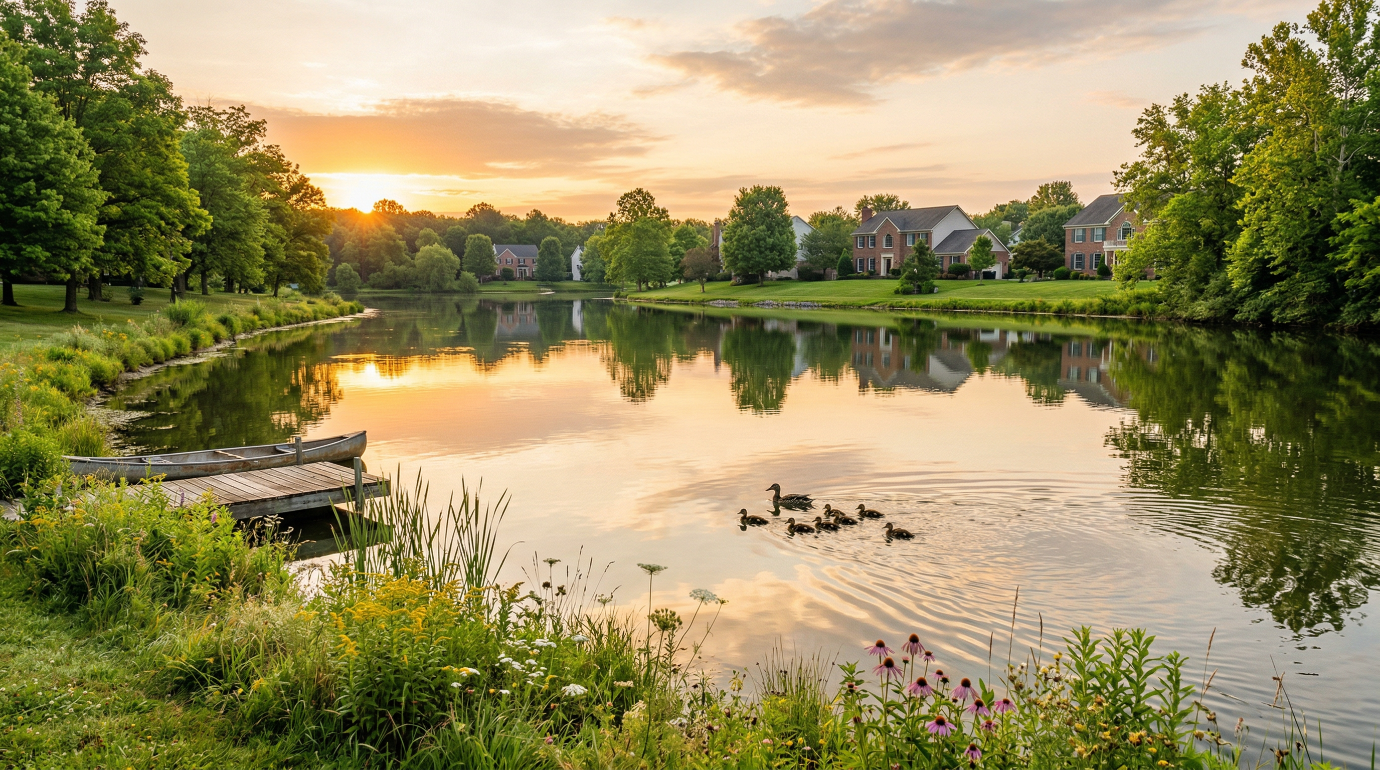 Stonegate community lake at sunrise